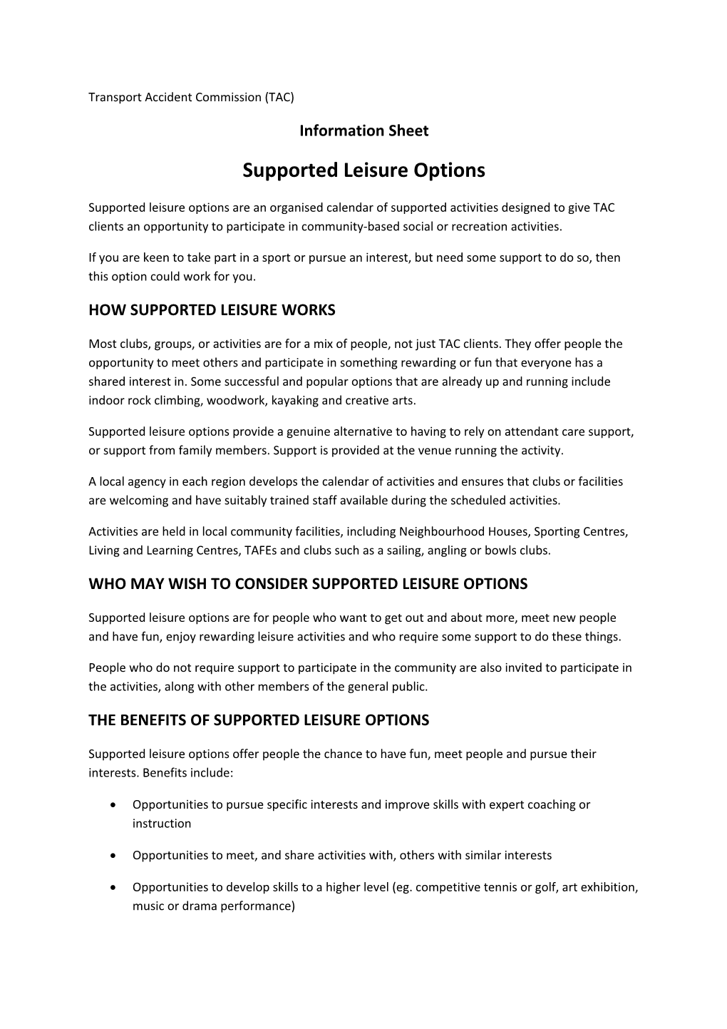 Supported Leisure Options