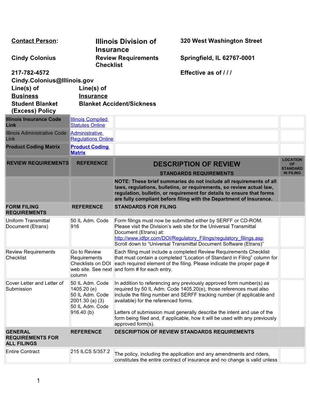 Student Blanket Excess Policy Review Requirements