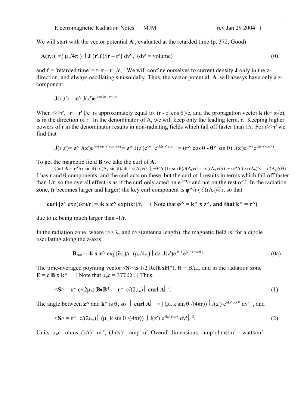 Electromagnetic Radiation Notes MJM