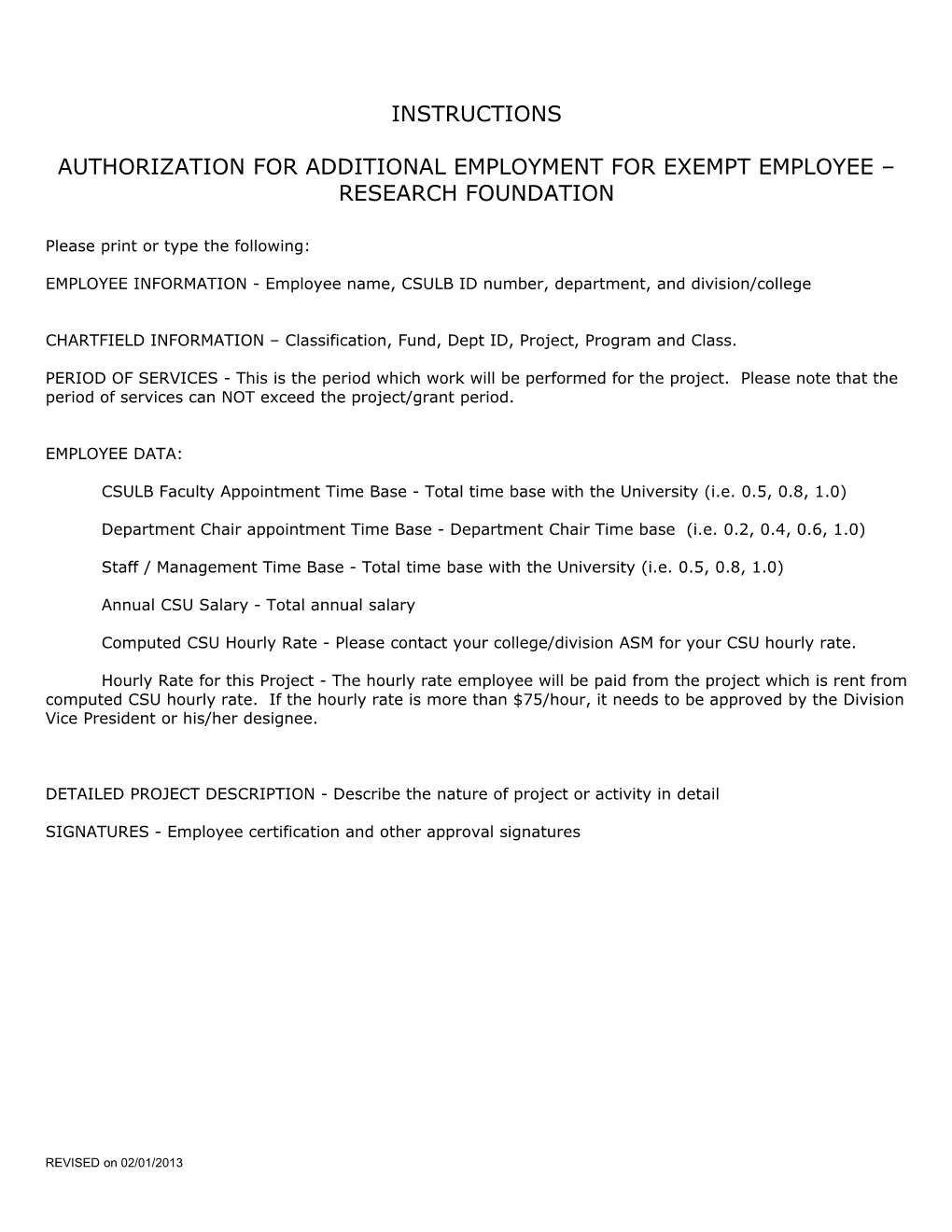 Authorization for Additional Employment by Exempt Employee