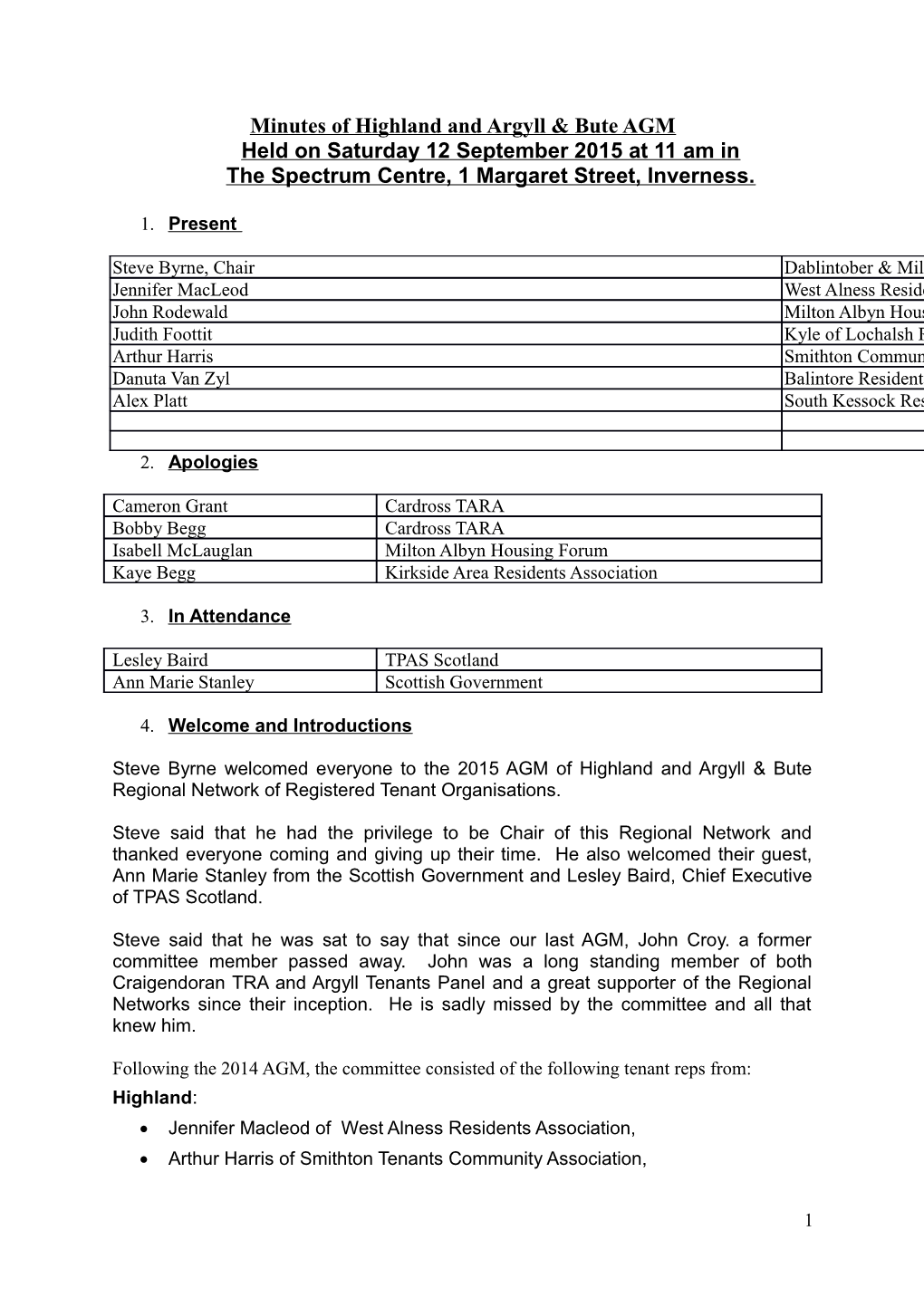 Minutes of Highland and Argyll & Bute AGM