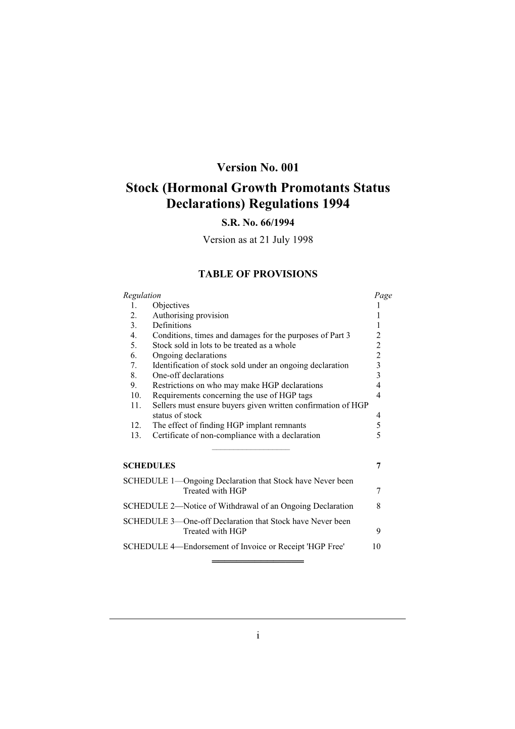 Stock (Hormonal Growth Promotants Status Declarations) Regulations 1994