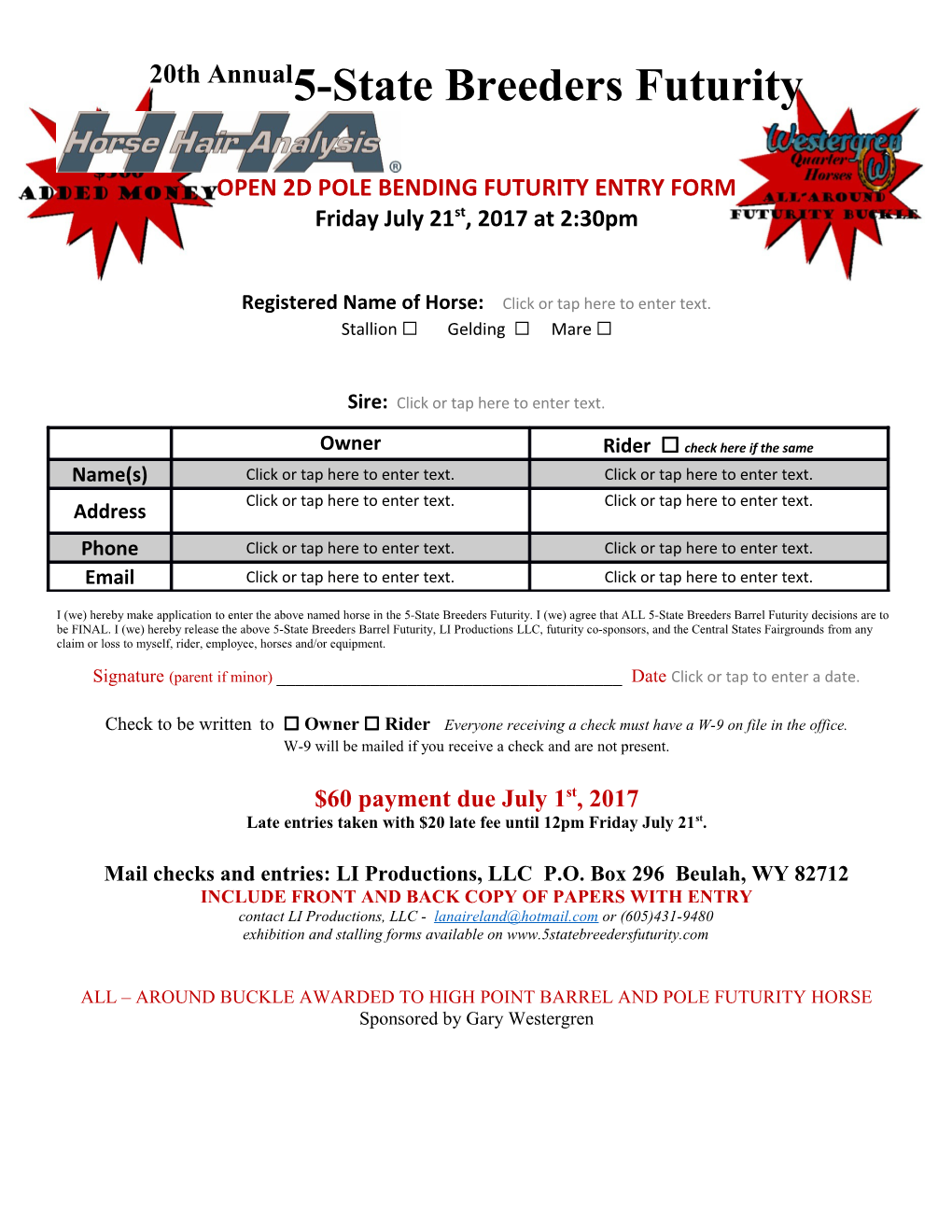 Open 2D Pole Bending Futurity Entry Form