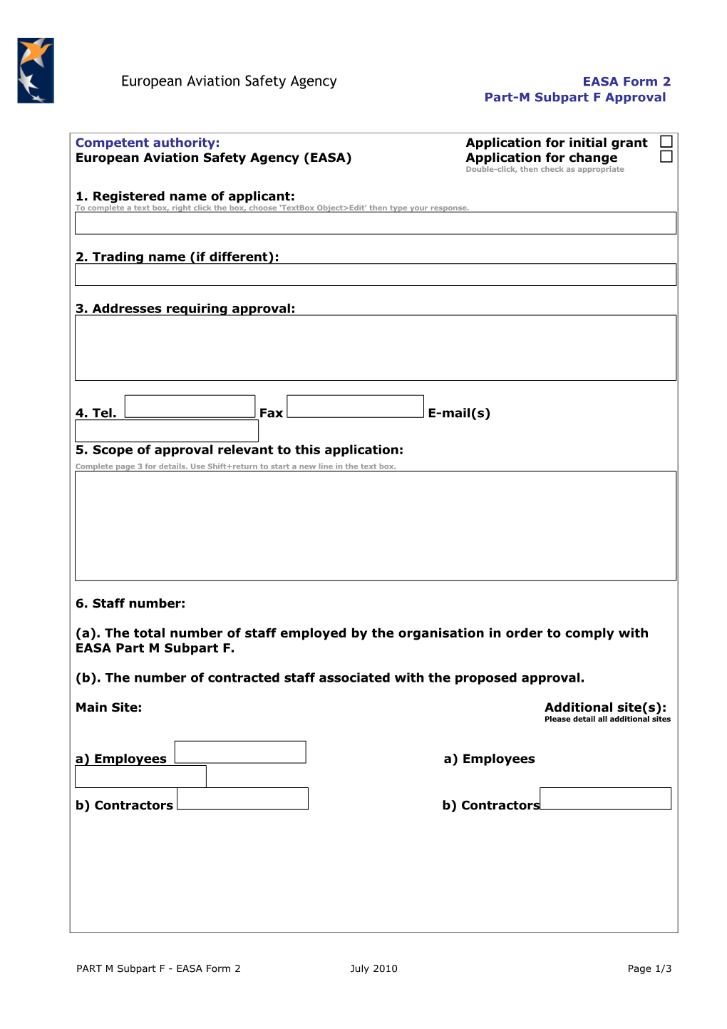 EASA Form 2 PART 145 Approvals