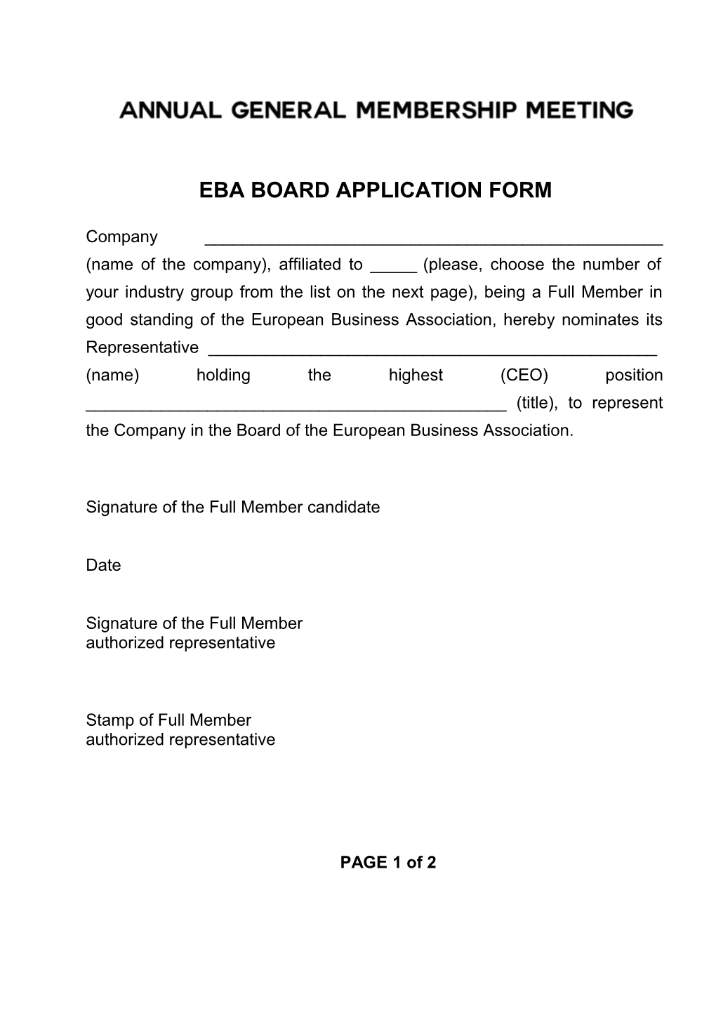 Eba Board Application Form