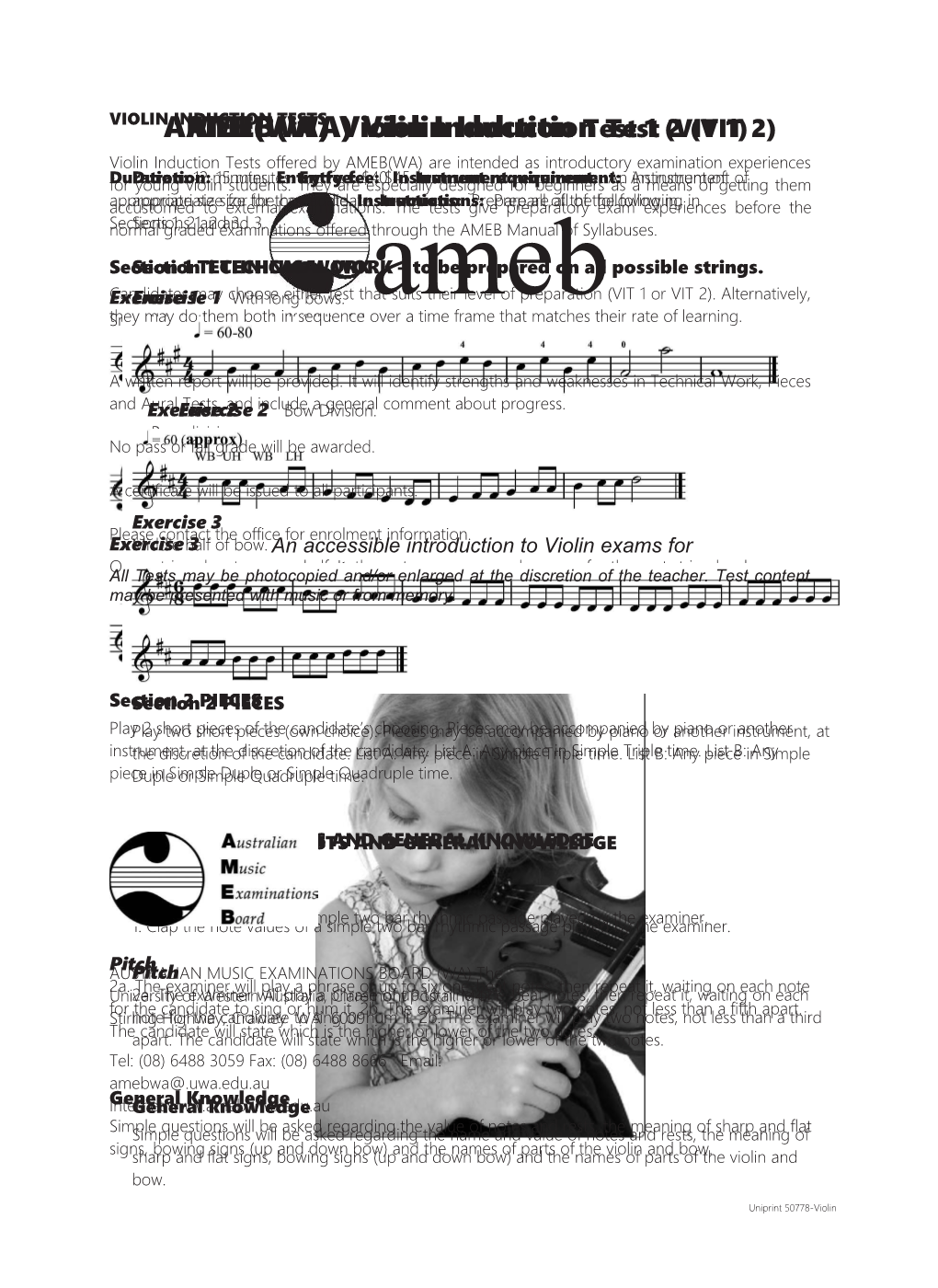 AMEB(WA) Violin Induction Test 1 (VIT 1)