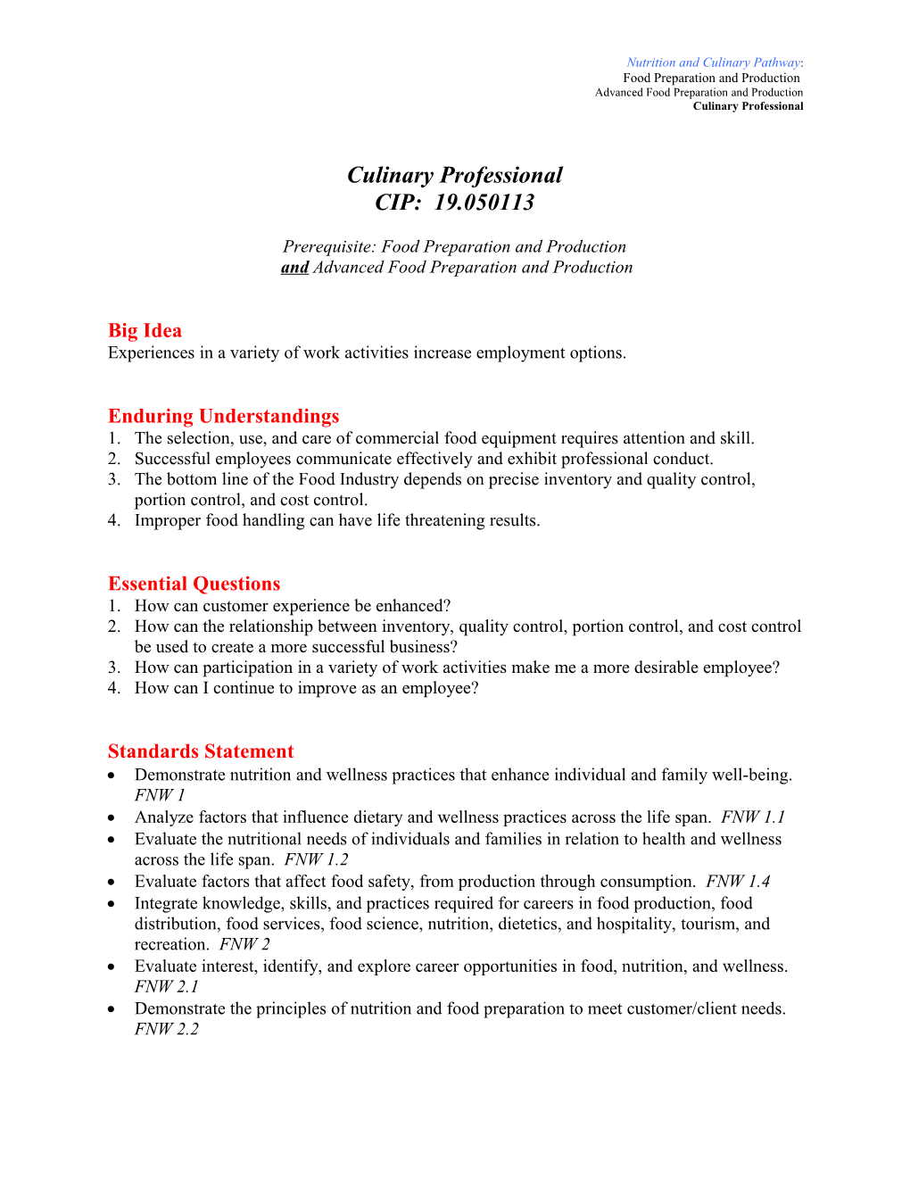 Nutrition and Culinary Pathway