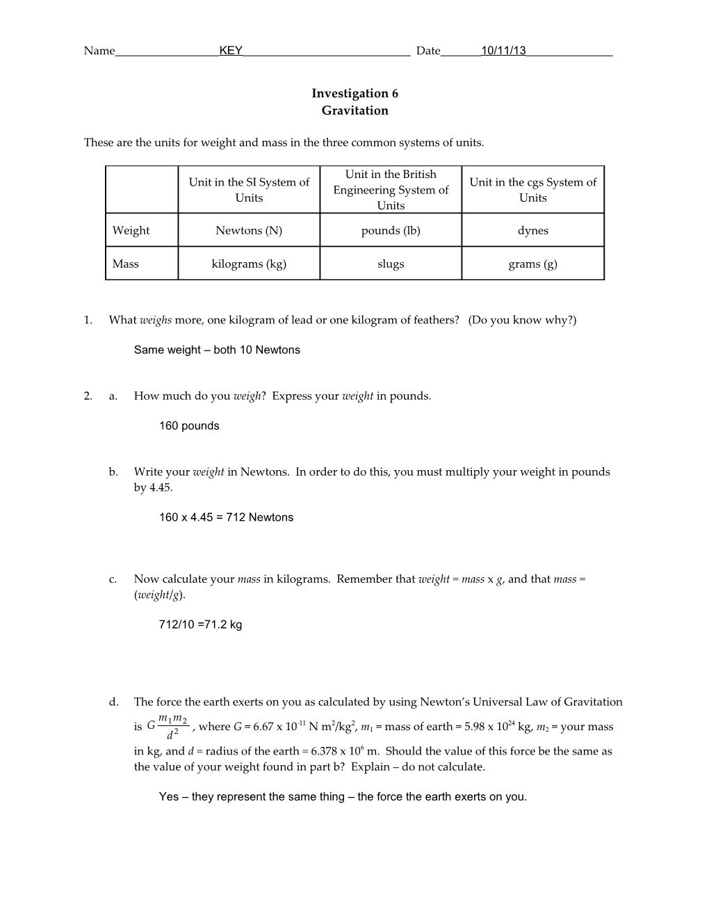 These Are the Units for Weight and Mass in the Three Common Systems of Units