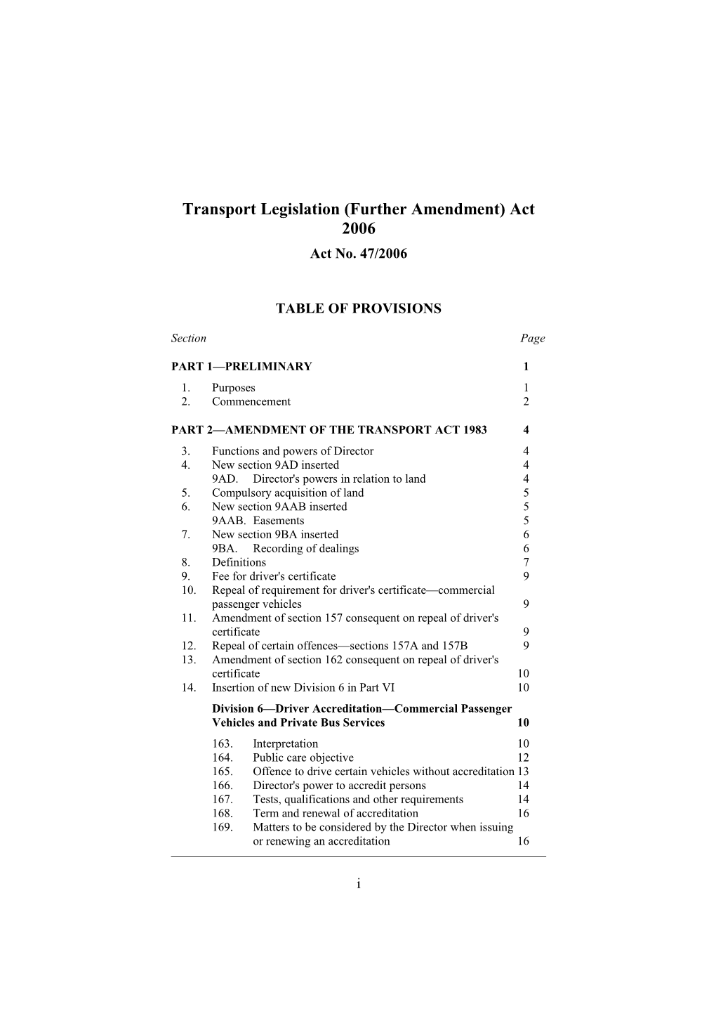 Transport Legislation (Further Amendment) Act 2006