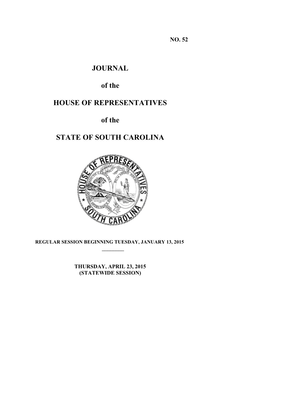 House Journal for 4/23/2015 - South Carolina Legislature Online