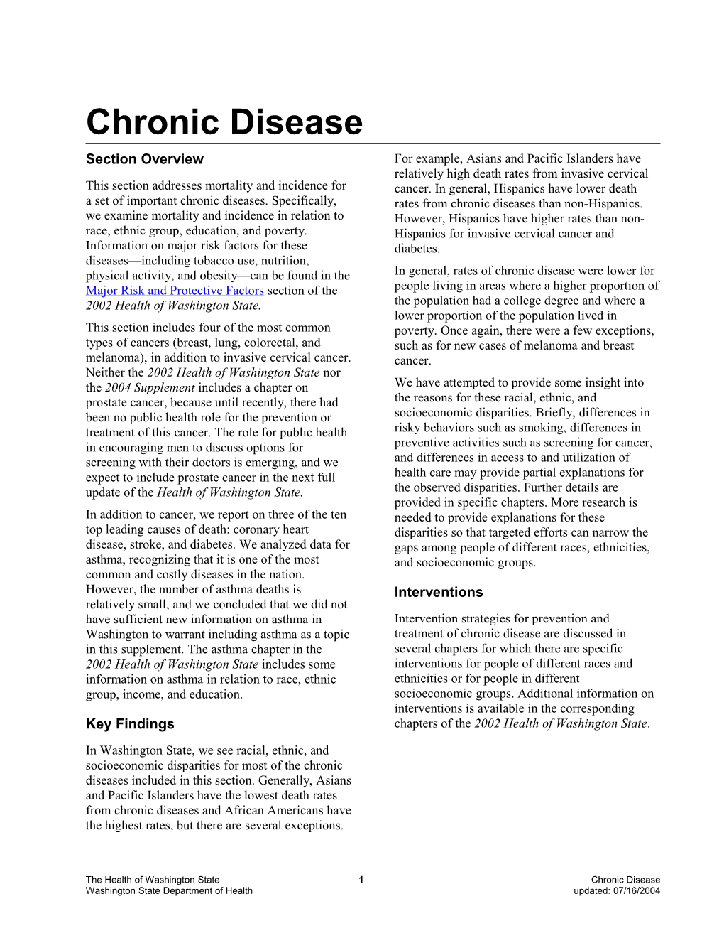 Chronic Disease - Section Overview - 2004