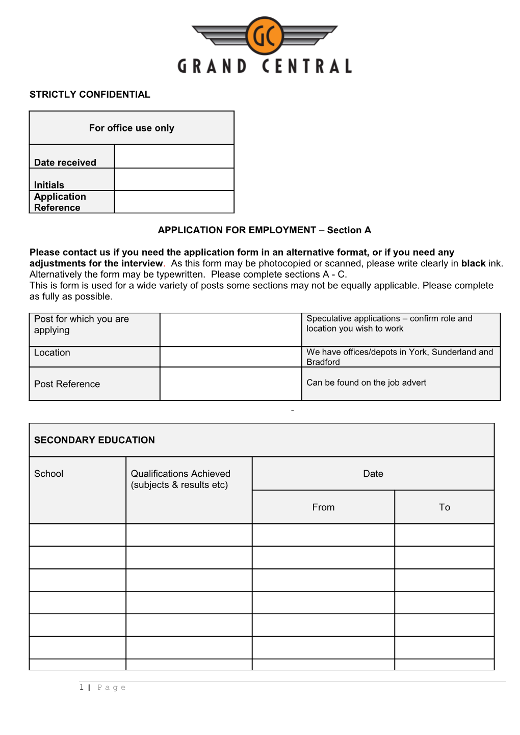 APPLICATION for EMPLOYMENT Section A