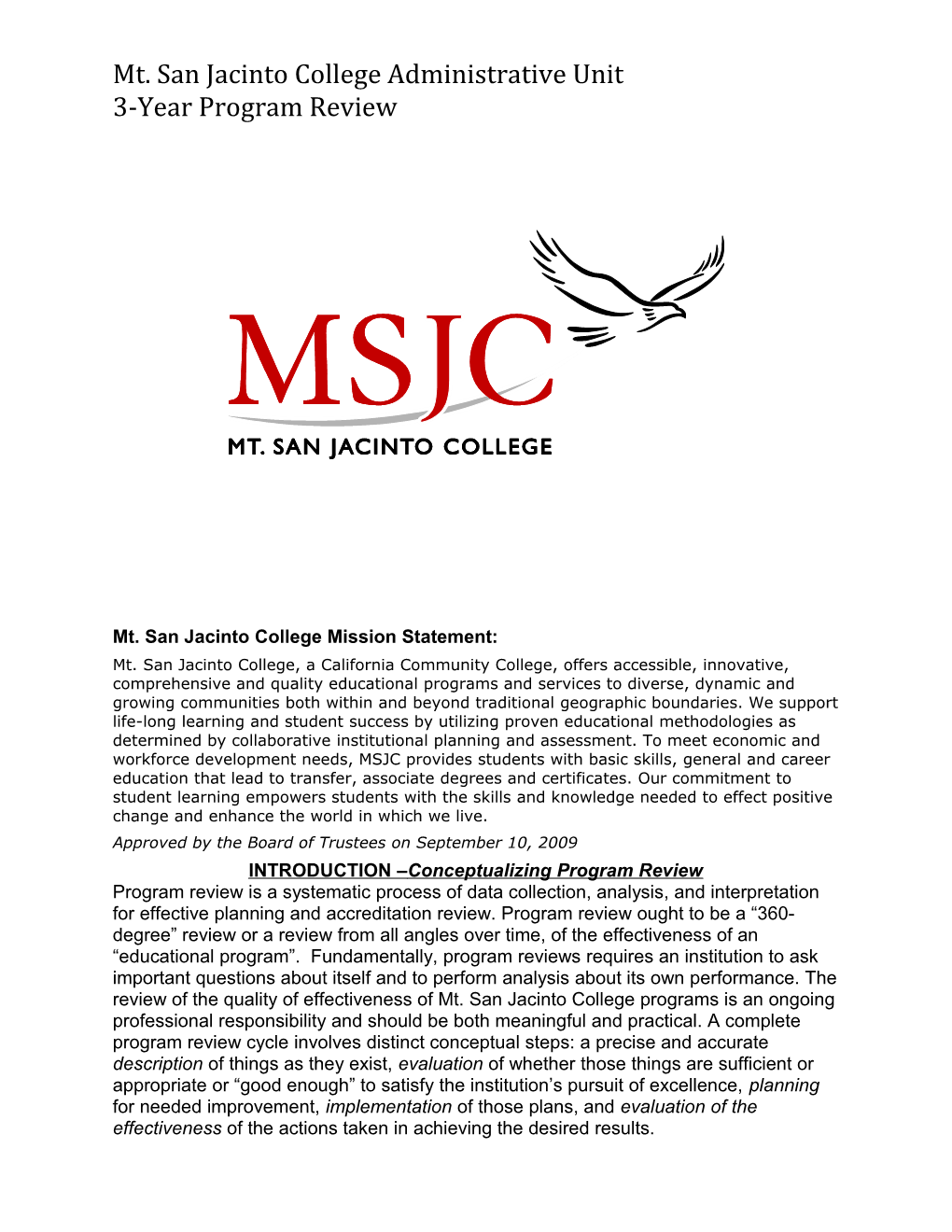 Mt. San Jacinto College Administrative Unit 3-Year Program Review