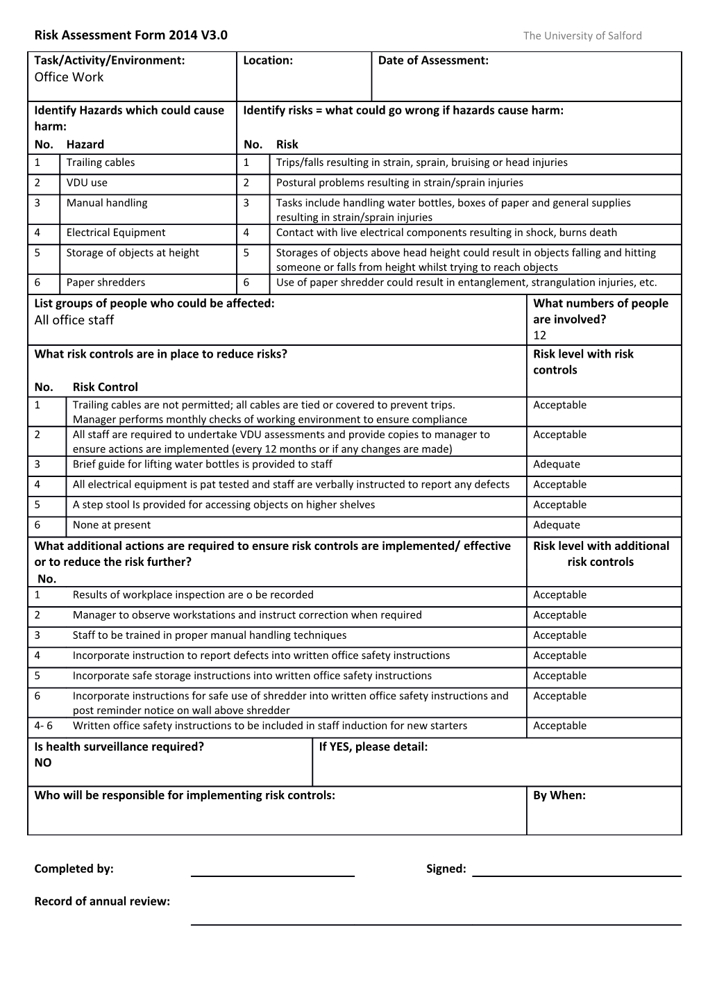 Task/Activity/Environment