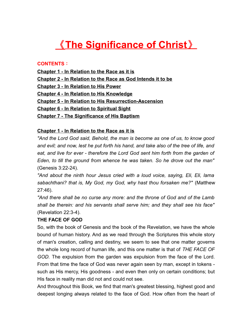 The Significance of Christ