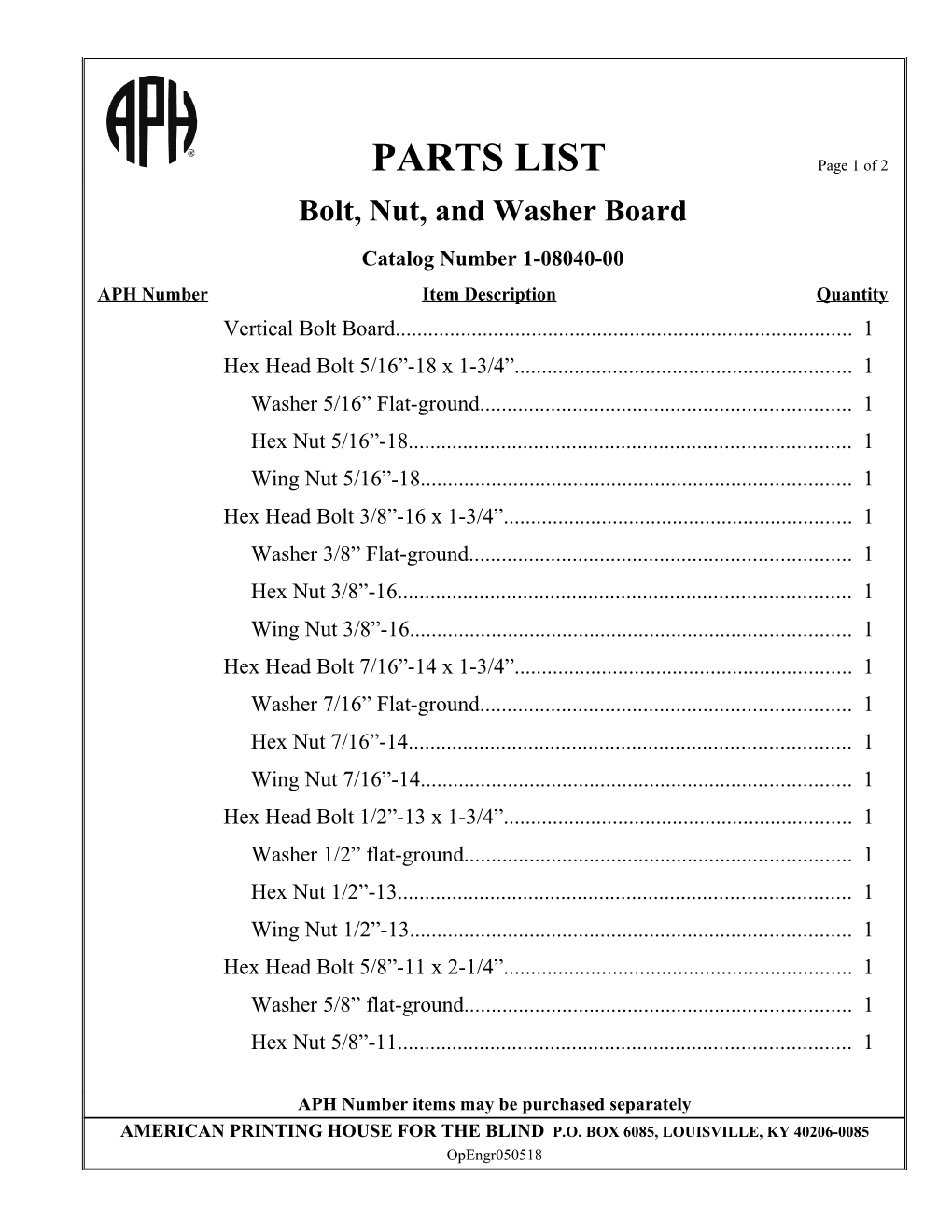 PARTS LIST Page 1 of 2 s1