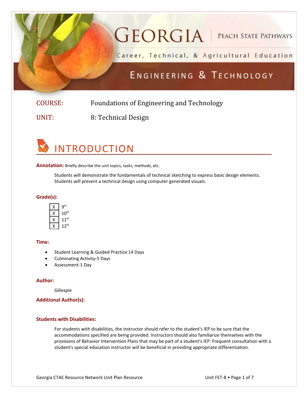 COURSE: Foundations of Engineering and Technology