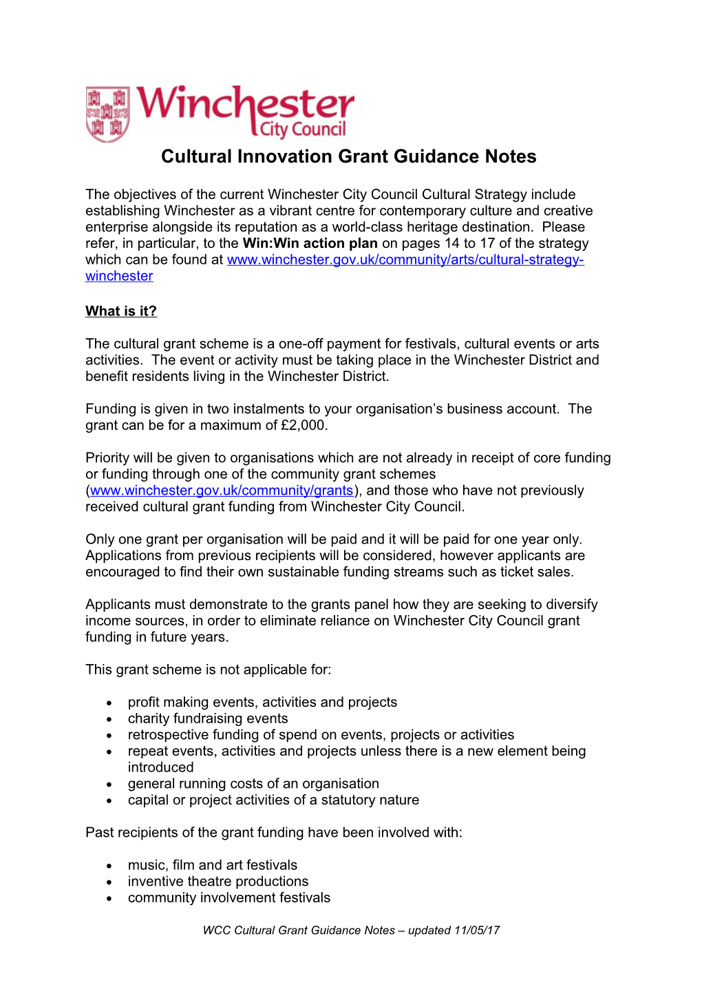 Cultural Innovation Grant Guidance Notes