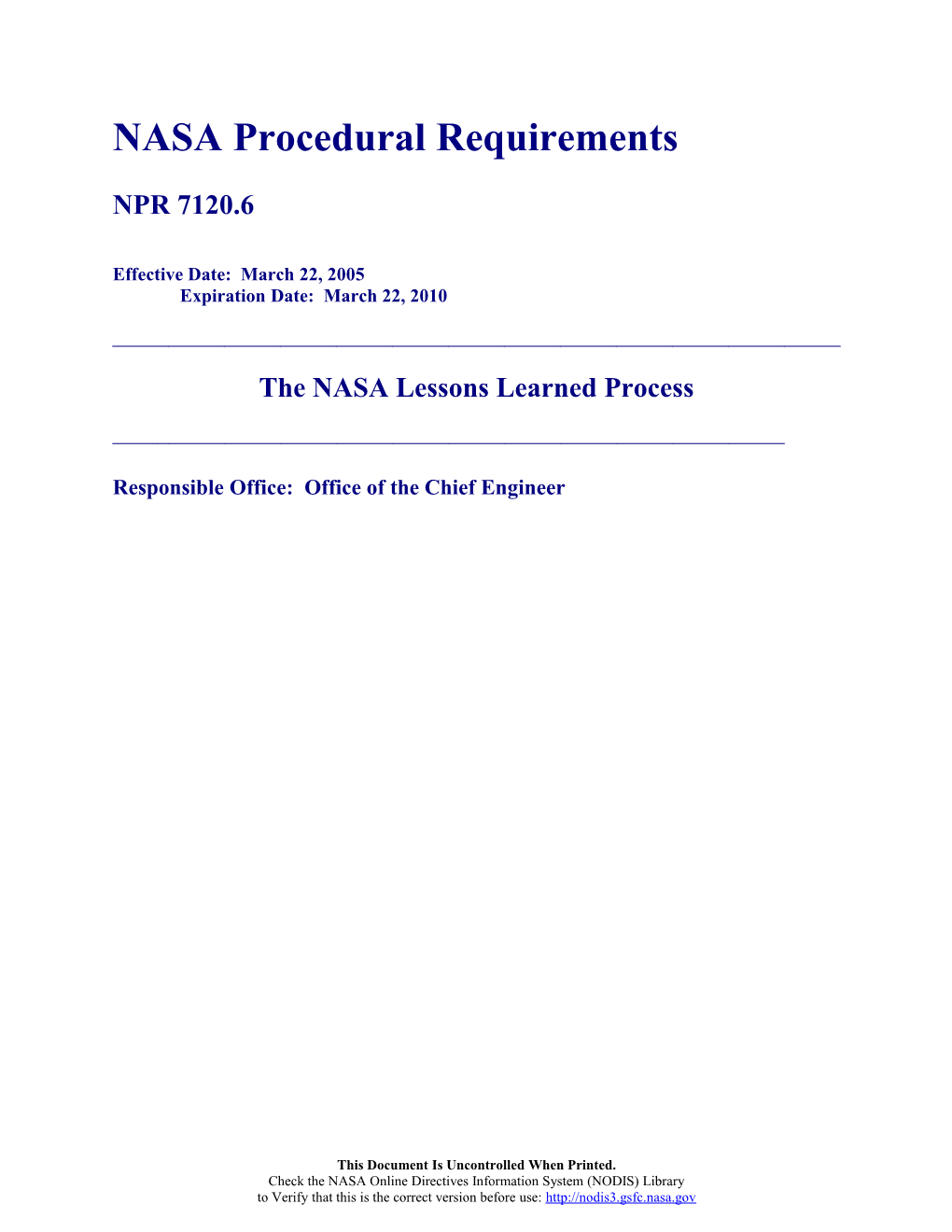NASA Procedural Requirements s1