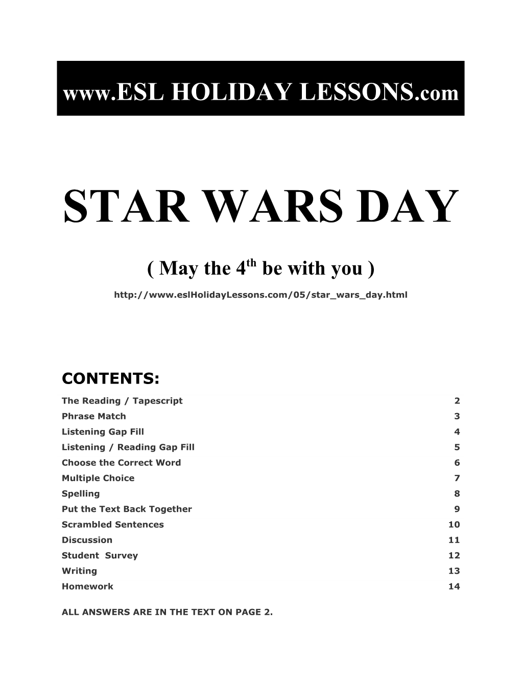 Holiday Lessons - Star Wars Day