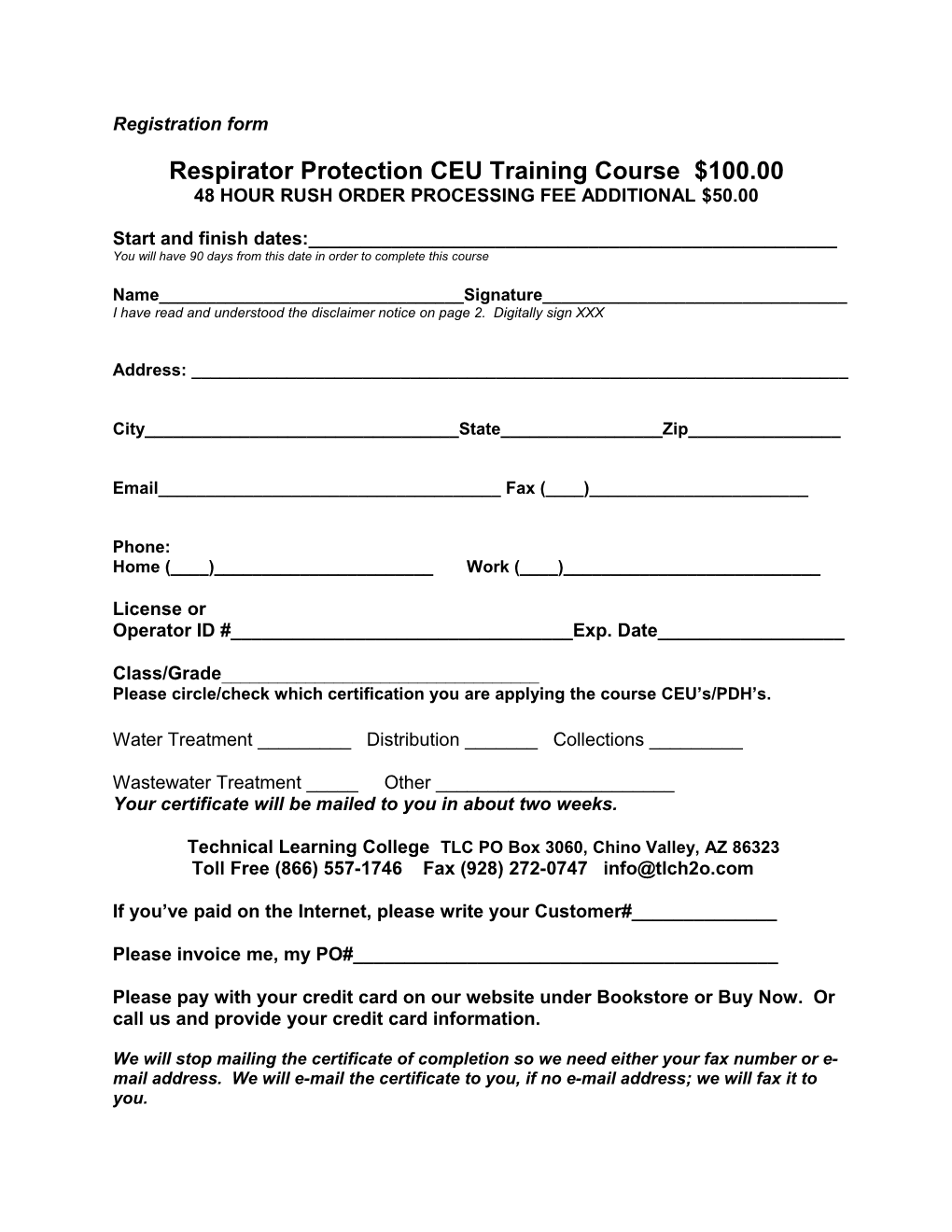 Respirator Protection CEU Training Course $100.00