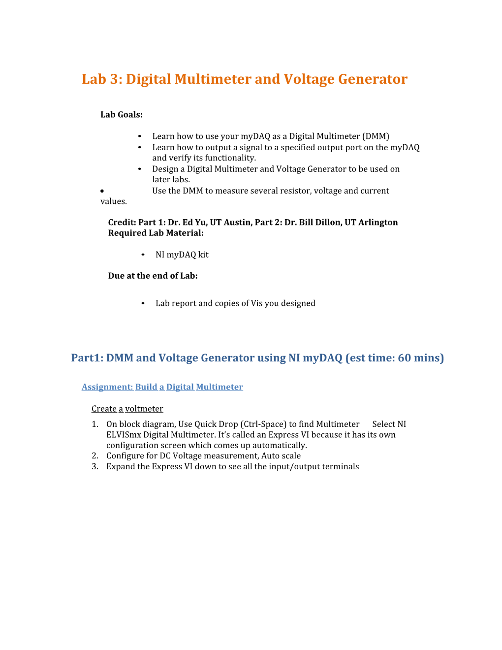 Lab 3: Digital Multimeter and Voltage Generator