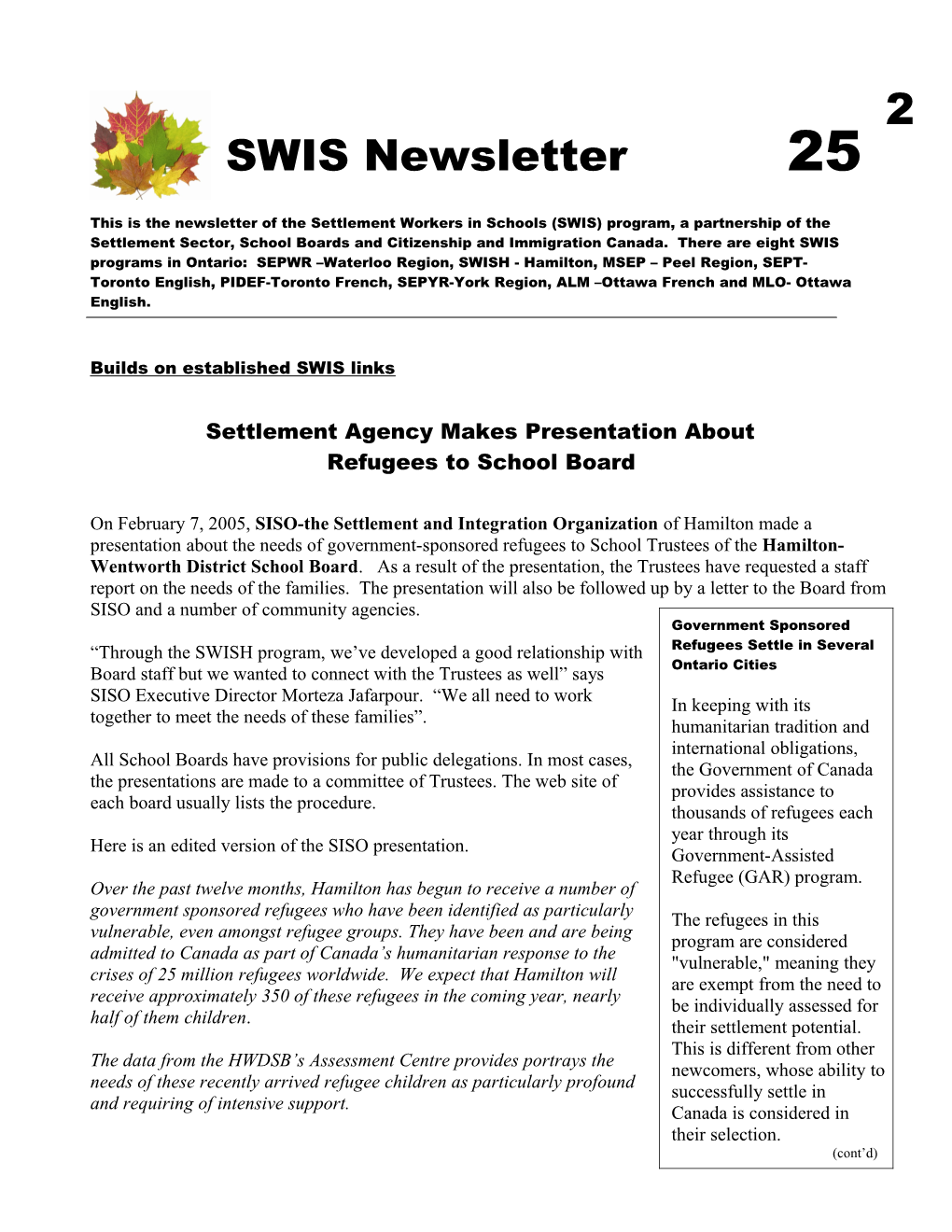 SWIS News and Notes s1