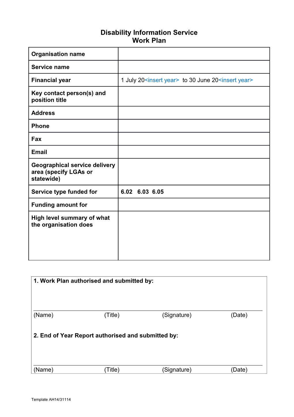 Disability Information Service - Work Plan