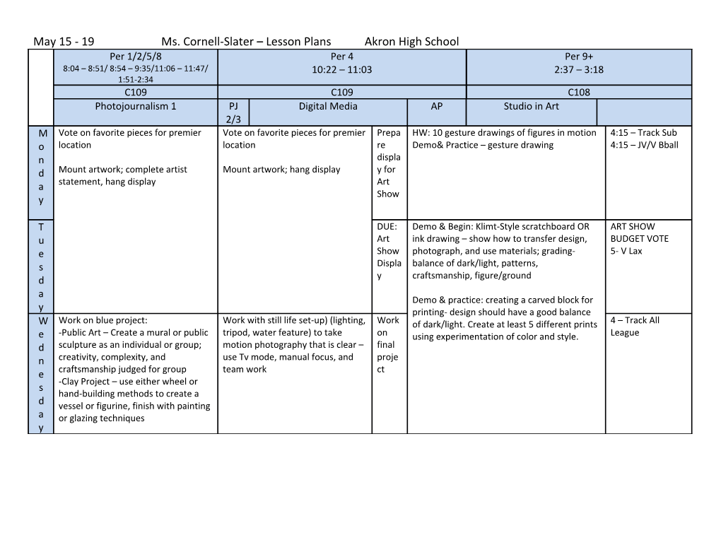 May 15 - 19Ms. Cornell-Slater Lesson Plansakron High School