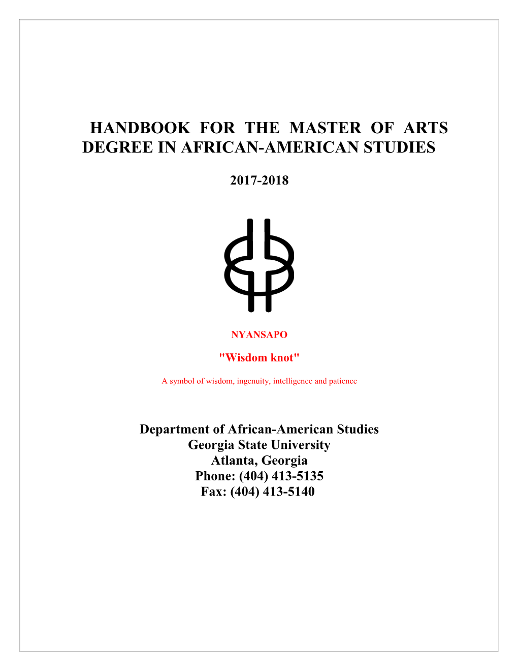 Handbook for the Master of Arts Degree in African-American Studies