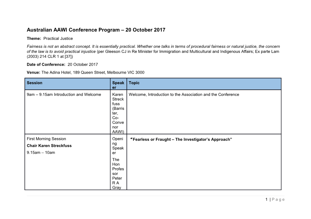 Australian AAWI Conference Program 20 October 2017