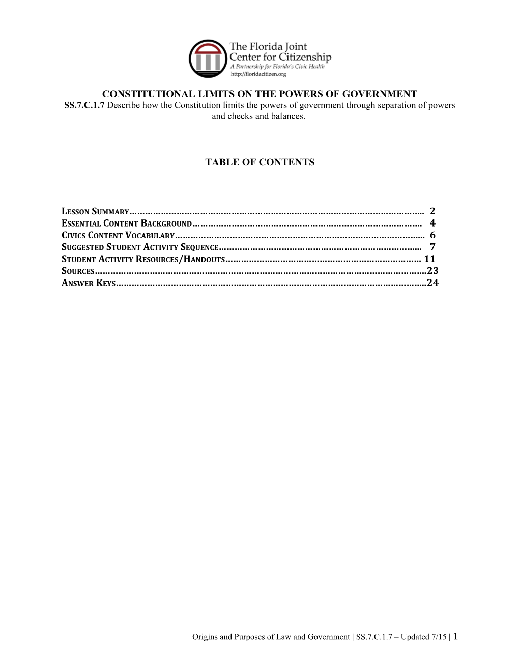 Constitutional Limits on the Powers of Government