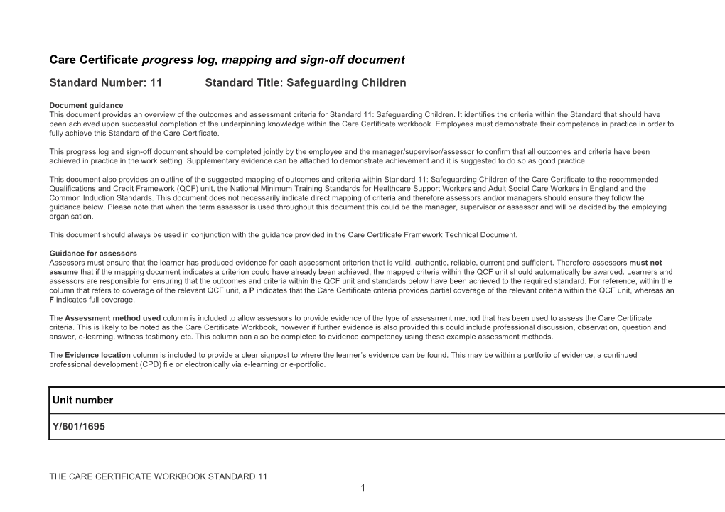 Standard 11 Progress Mapping and Sign Off