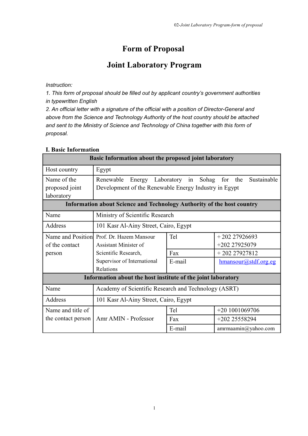 02- Joint Laboratory Program-Form of Proposal