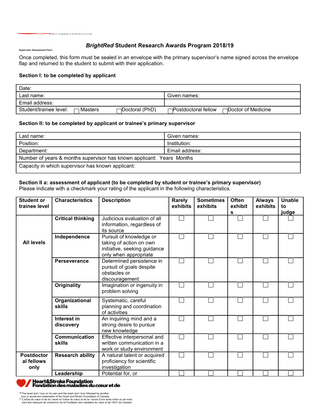 Supervisor Assessment Form