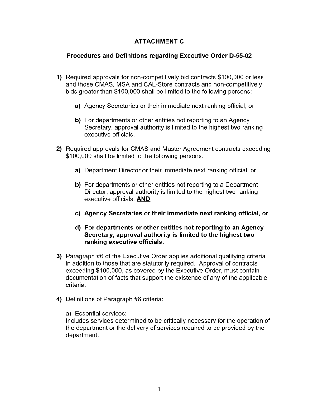 Procedures and Definitions Regarding Executive Order D-55-02