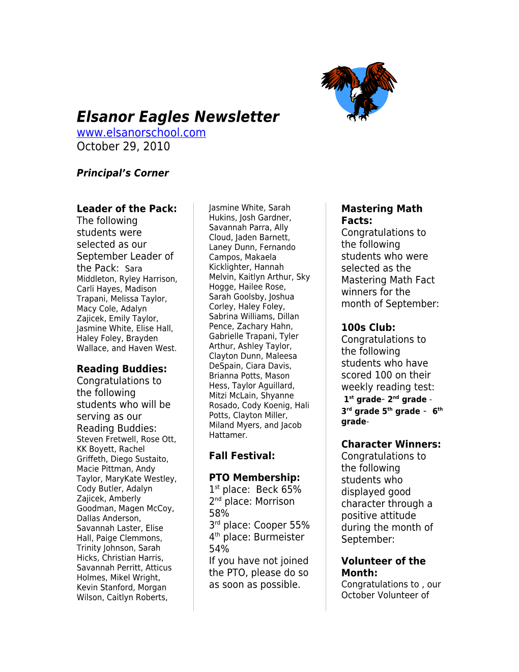 Elsanor Eagles Newsletter