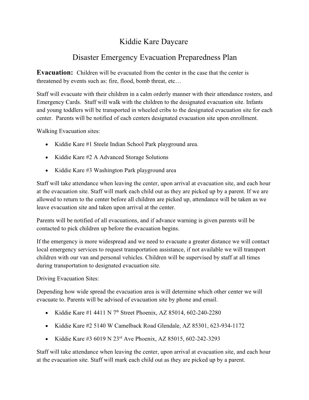 Disaster Emergency Evacuation Preparedness Plan