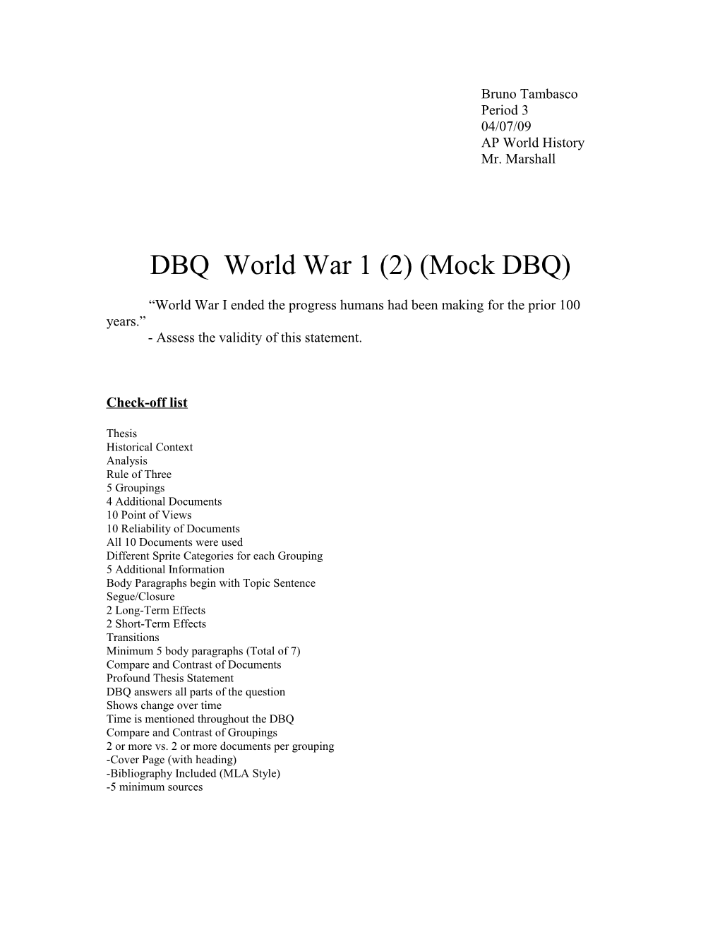 DBQ World War 1 (2) (Mock DBQ)