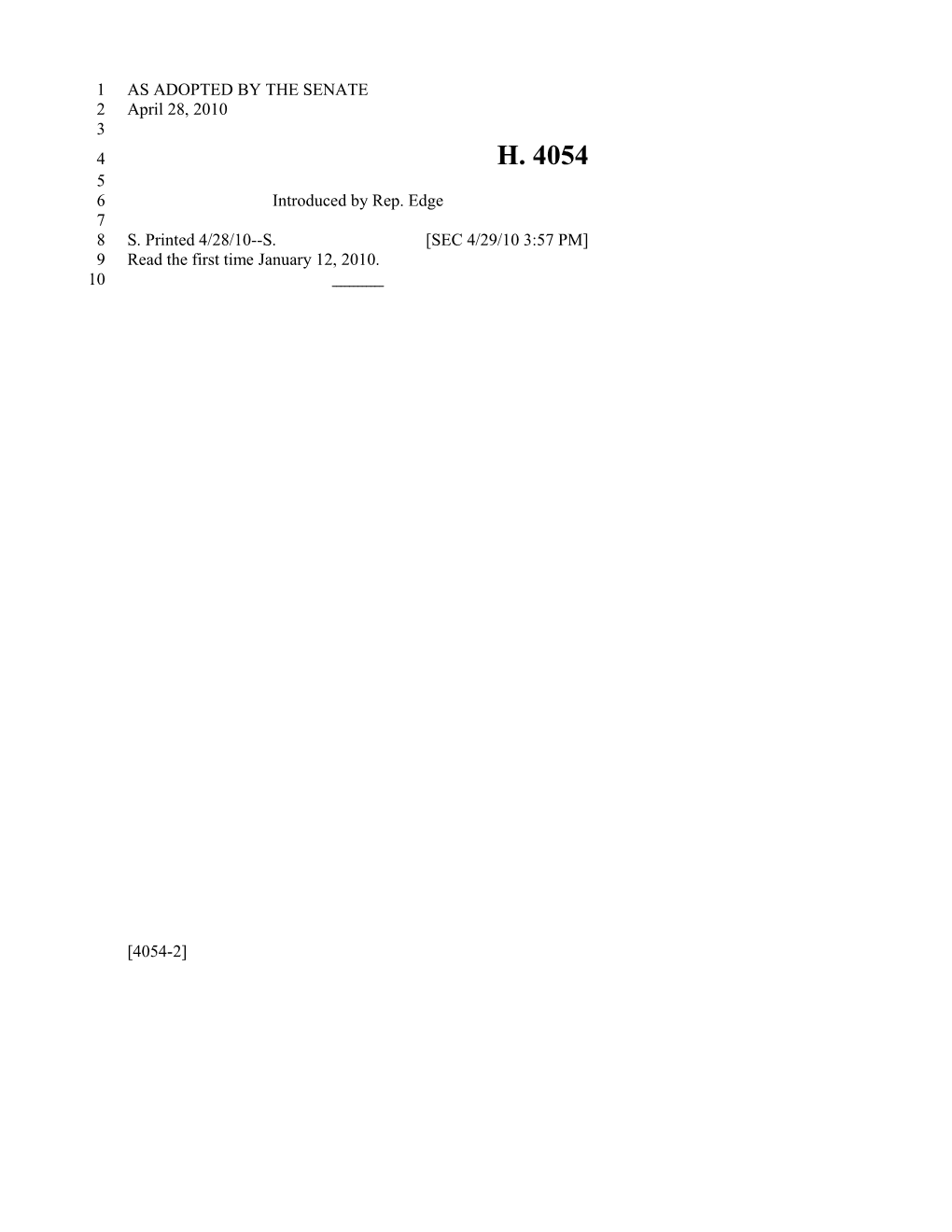 2009-2010 Bill 4054: Adolescent Well Physicals - South Carolina Legislature Online