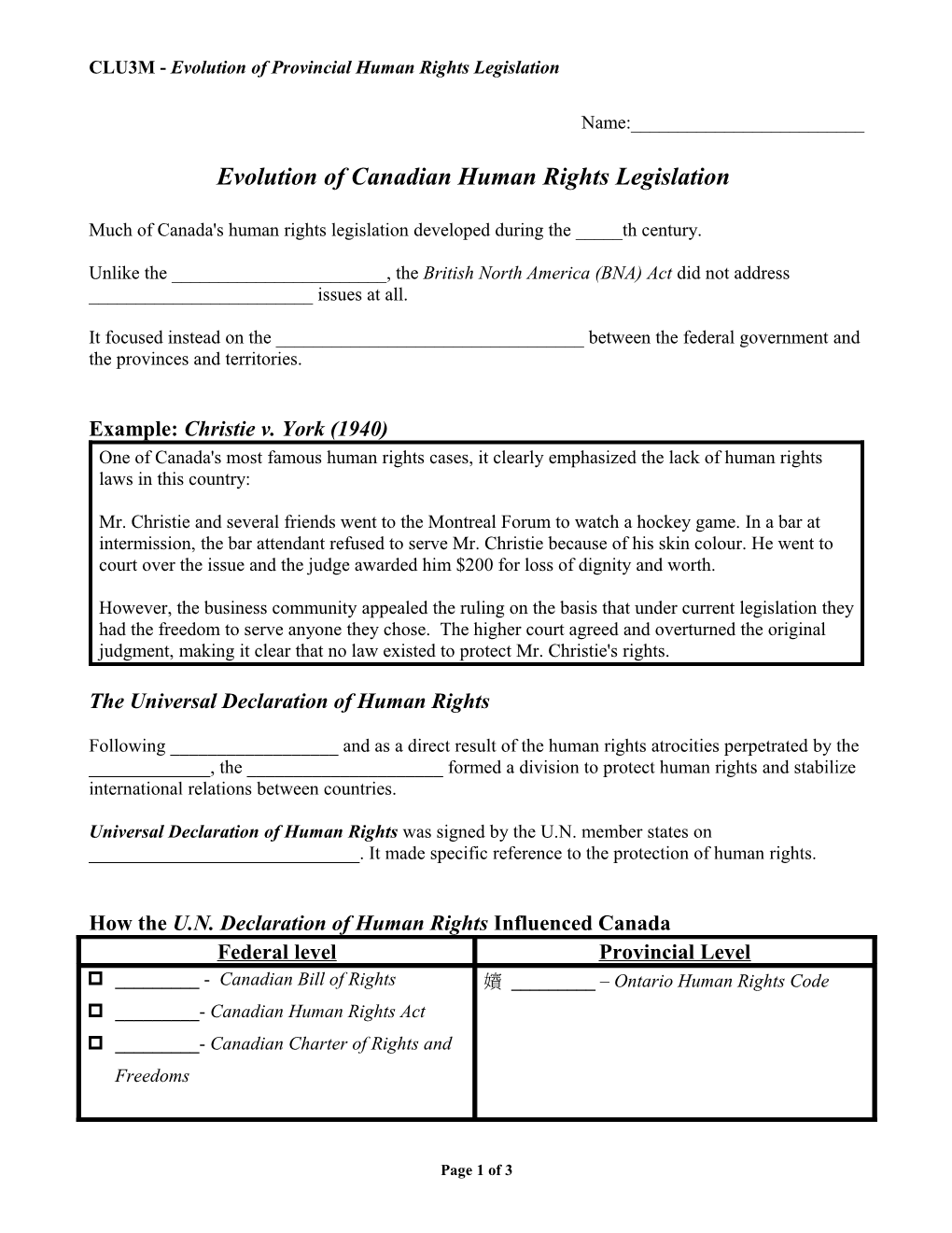 CLU3M - Evolution of Provincial Human Rights Legislation