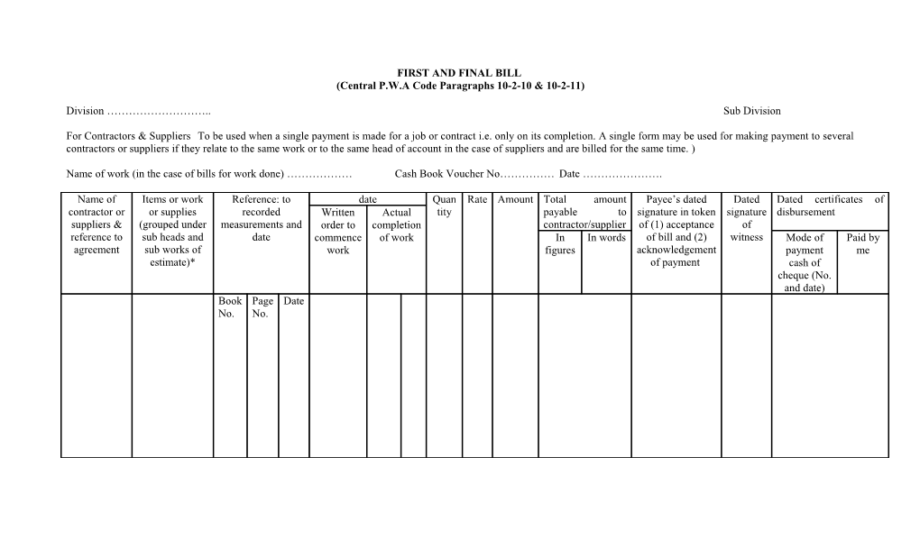 First and Final Bill