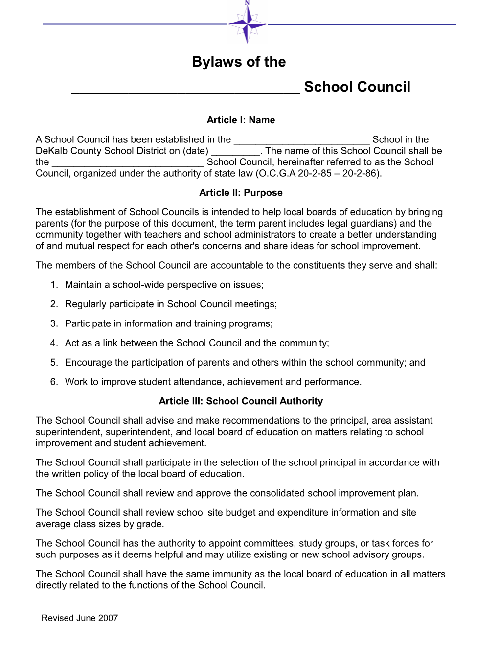 Model School Council Bylaws