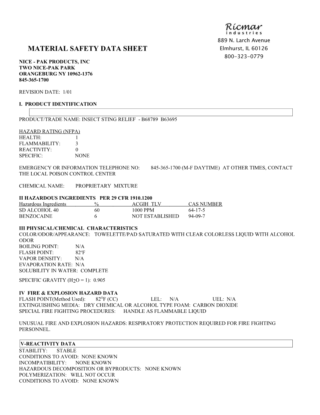 Material Safety Data Sheet s103