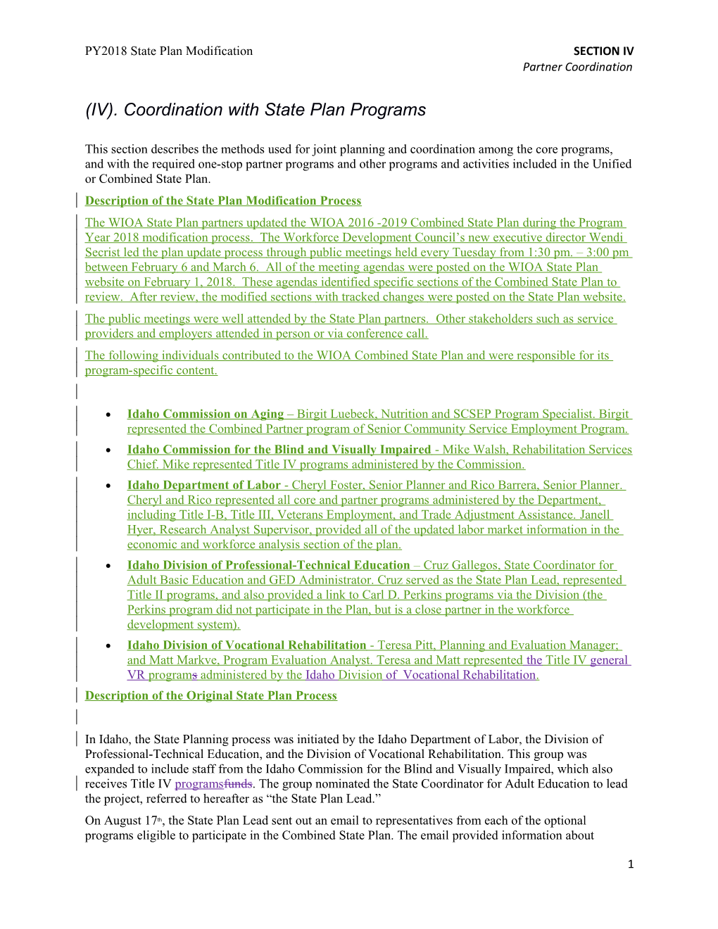 (IV). Coordination with State Plan Programs