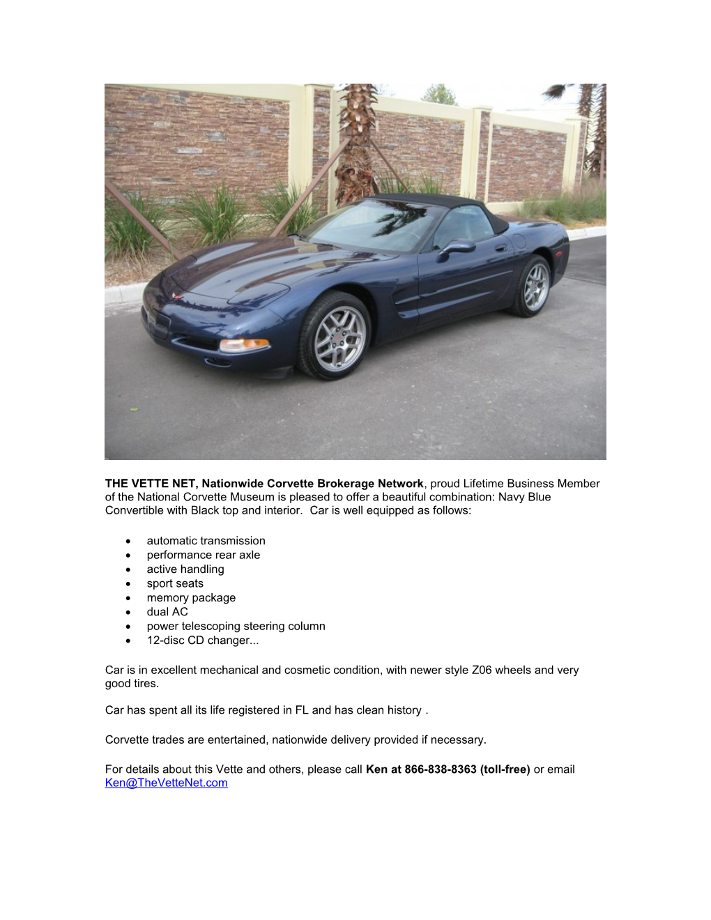 THE VETTE NET, Nationwide Corvette Brokerage Network , Proud Lifetime Business Member