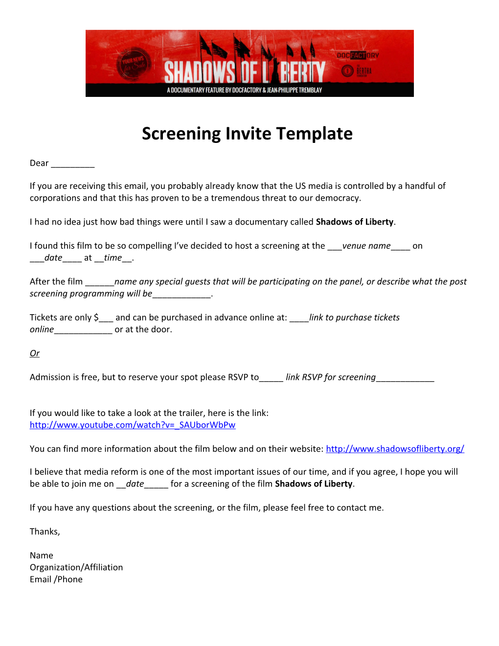 Screening Invite Template