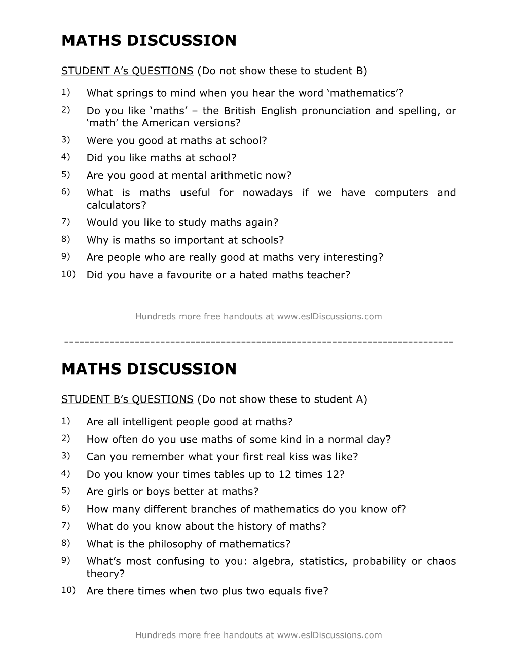 ESL Conversation Lesson On Math