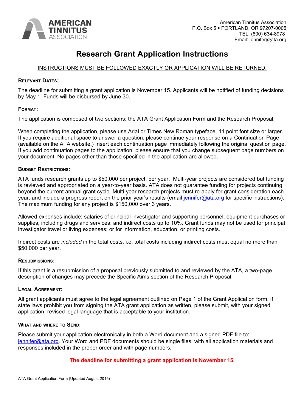 ATA Research Grant Application