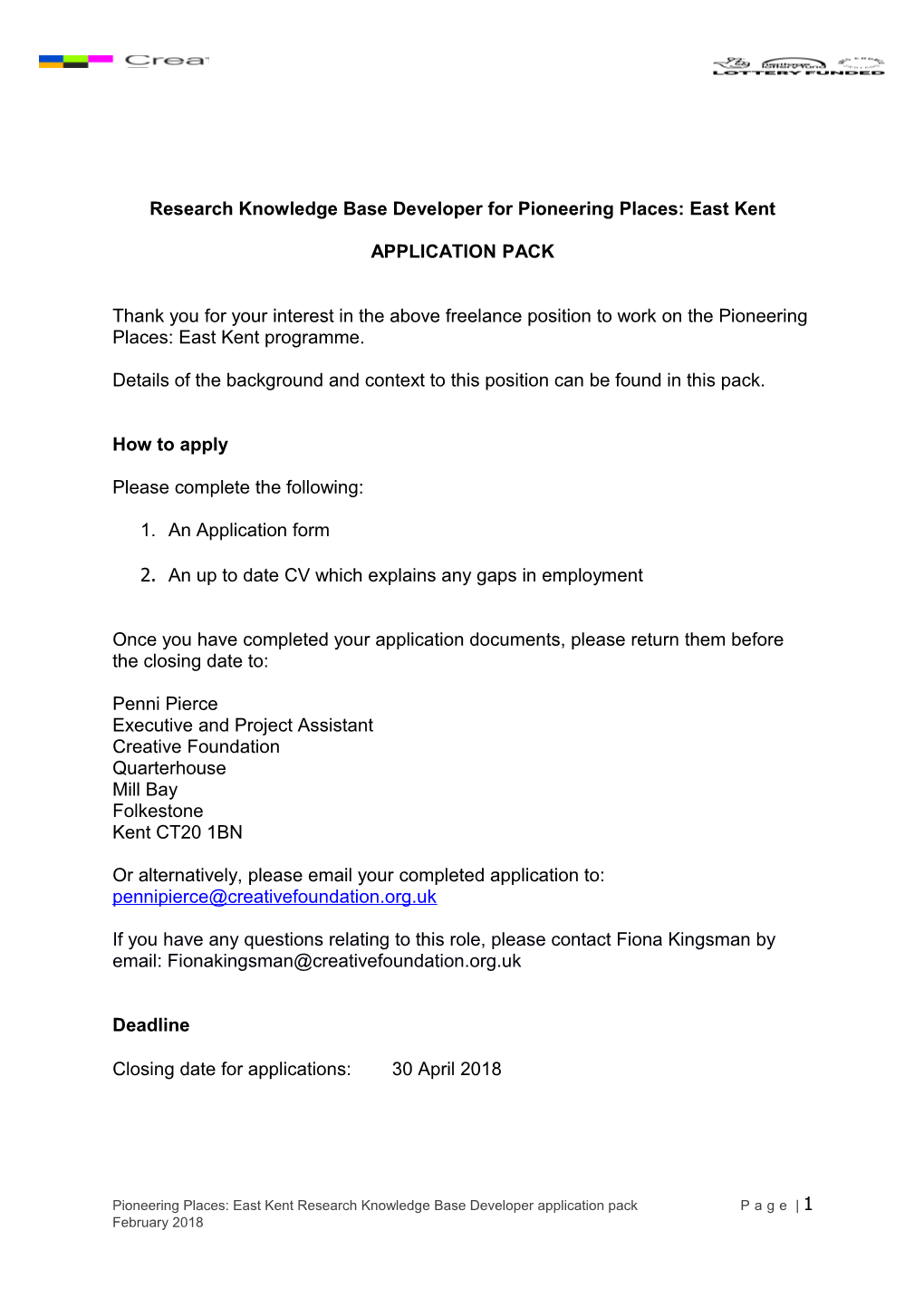 Research Knowledge Base Developer for Pioneering Places: East Kent